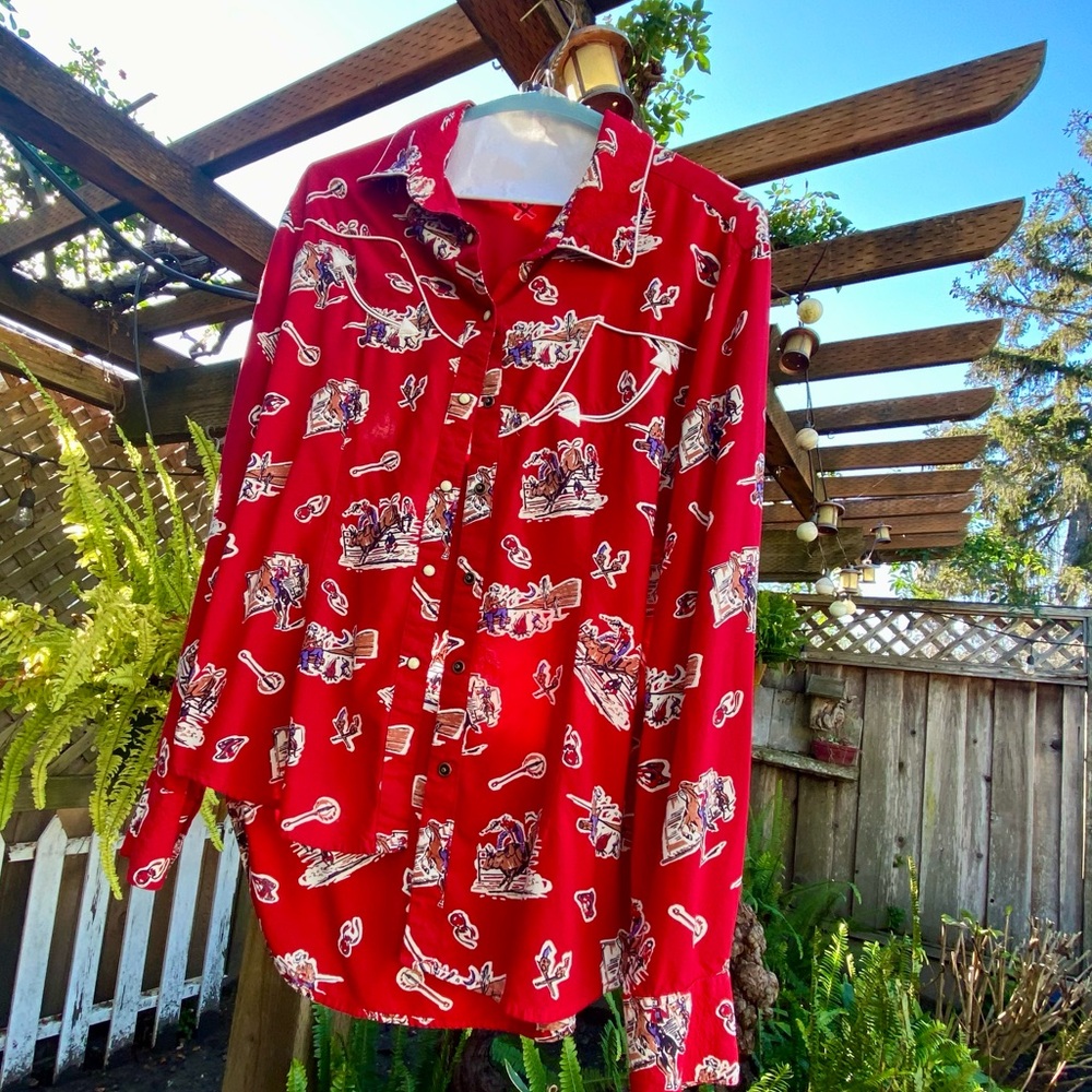 Red Western Print Button-Up Shirt